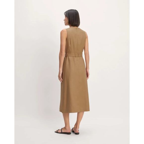 Everlane The Linen Belted Midi Dress 8 Tan Flax Minimalist Quiet Luxury Elegant - Picture 7 of 12